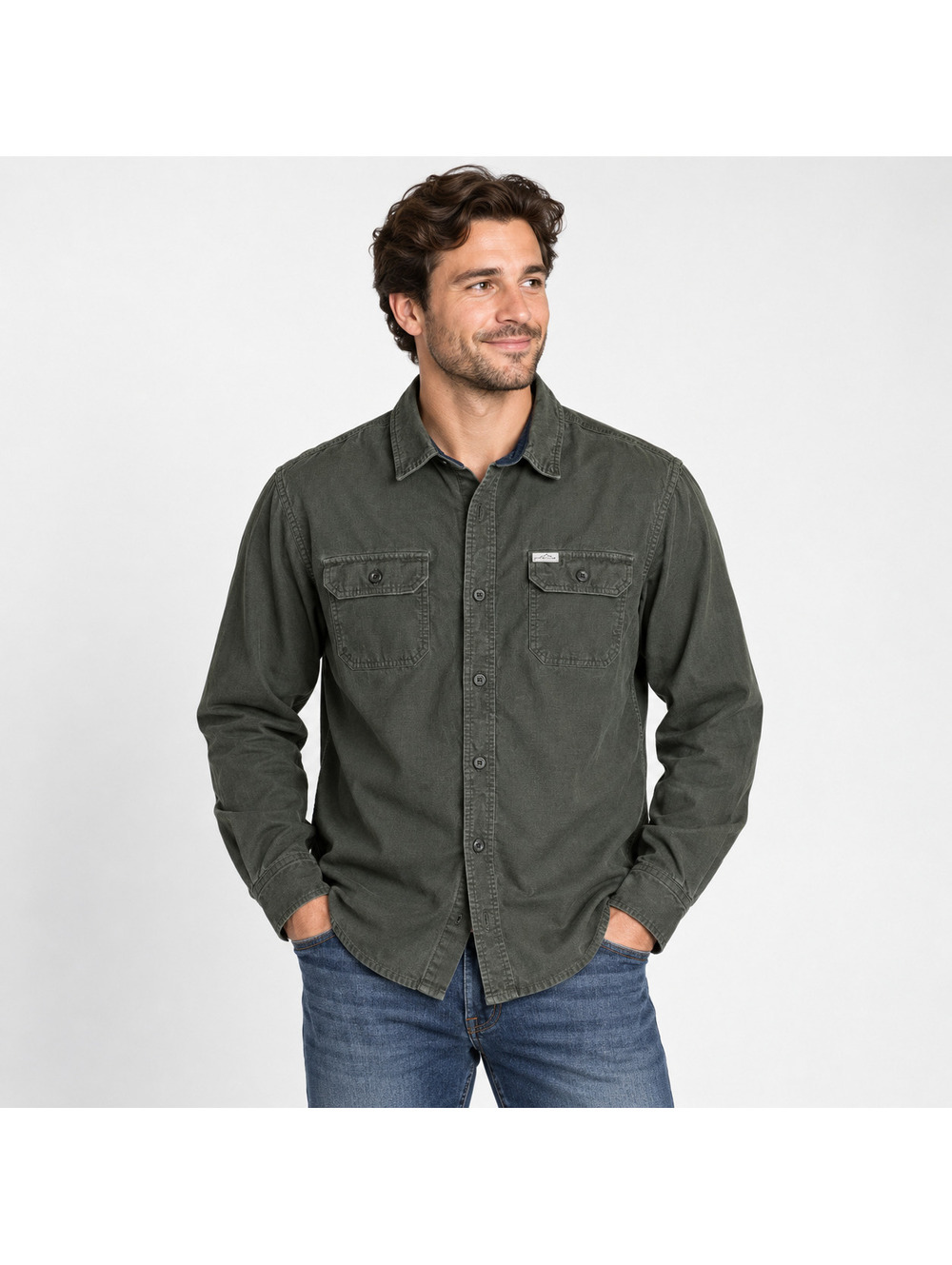 Eddie Bauer Men's XL Olive Green 100% Cotton Button Up Utility Shirt